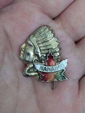 Vintage Nanaimo British Columbia - First Nations Chief & Maple Leaf Souvenir Pin